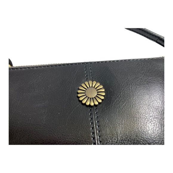 Kalunma Black 100% Smooth Oil Rich Leather Crossbody Purse Brass Bag Charms NWT - Picture 5 of 16